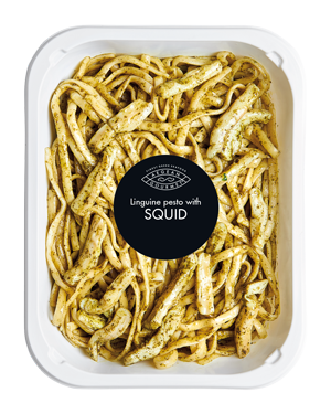 Linguine pesto with squid